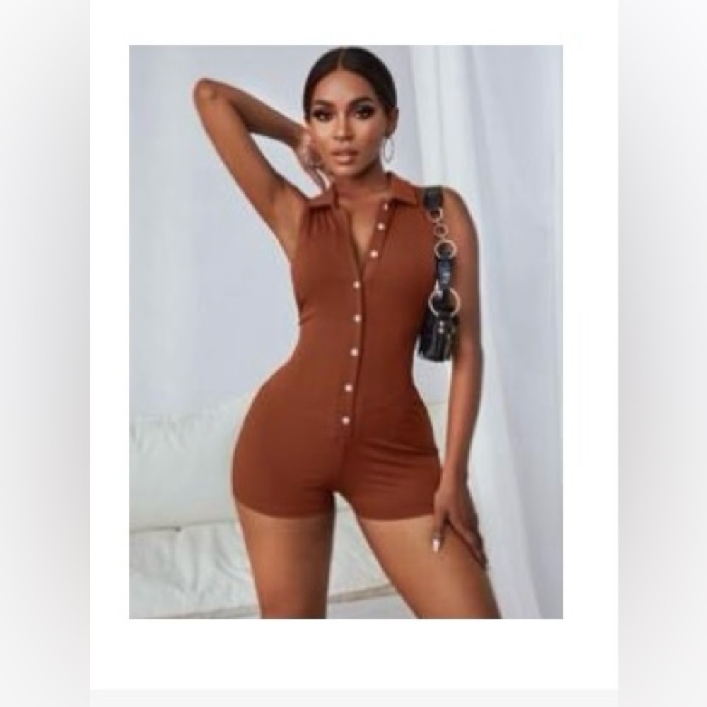 SHEIN Button Up Front Rib-Knit Romper - Picture 3 of 3